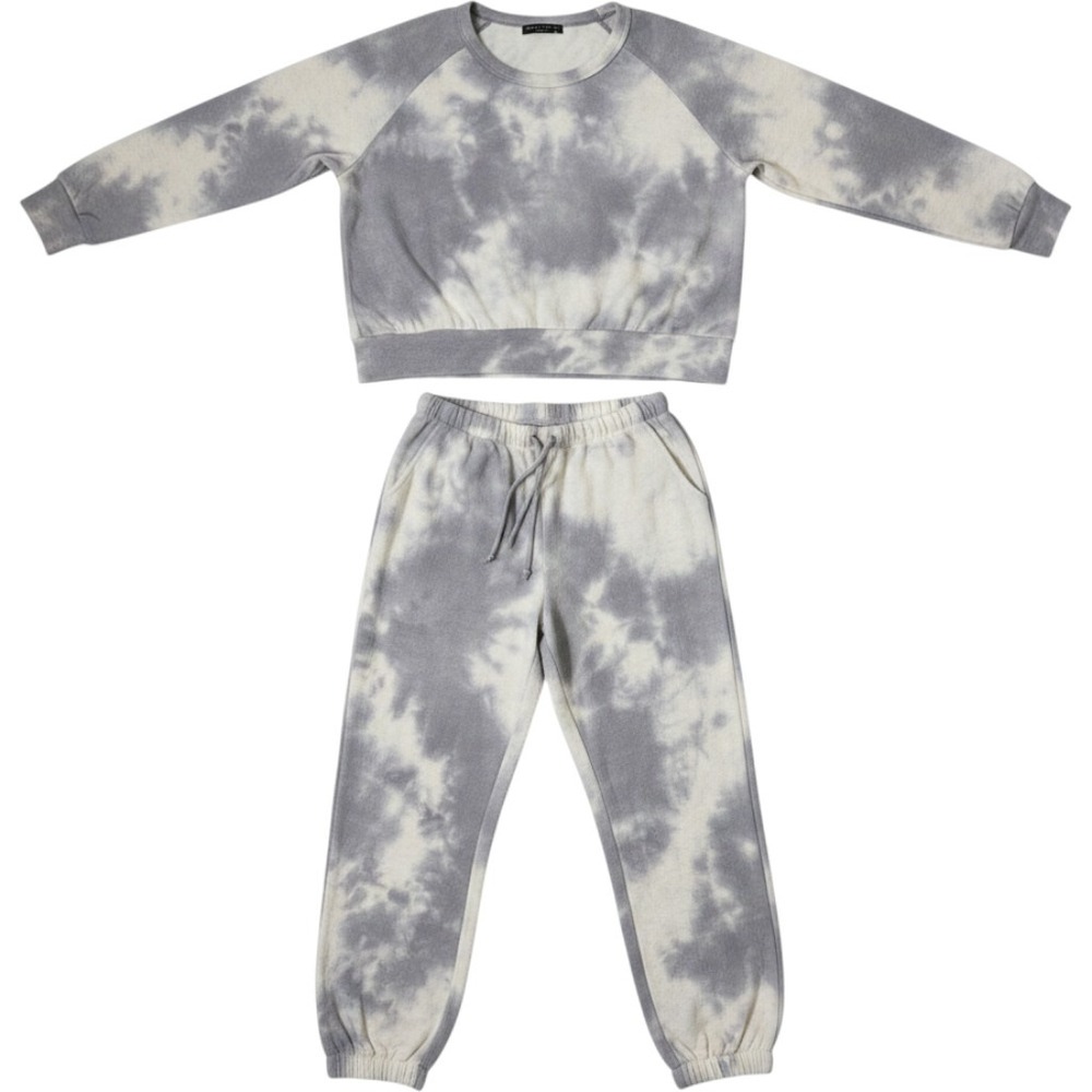 Final Touch Women Grey Tie Dye 2 Piece Loungewear Sweatshirt Jogger Set Small